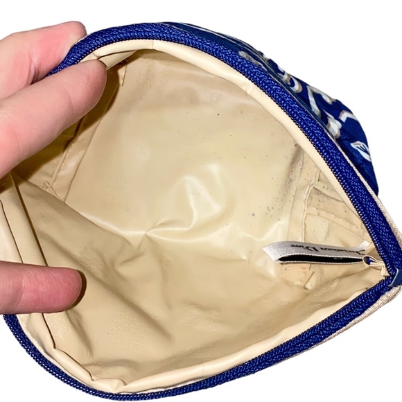 VTG Christian Dior Blue Monogram Logo Floral Print Small Makeup Pouch Bag - Picture 9 of 10